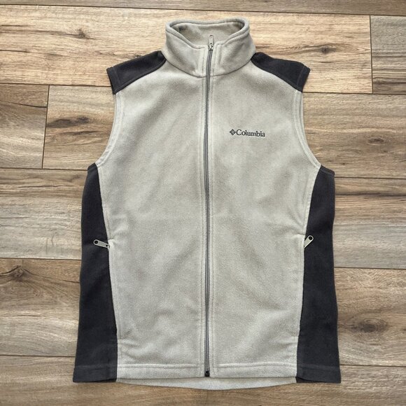 Men's Columbia Fleece Vest SZ SMALL Beige Brown Full Zip Pockets Outdoor - Picture 1 of 9